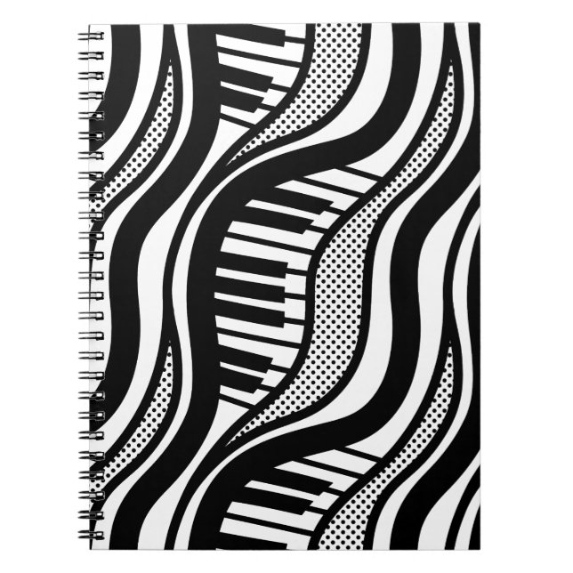 Piano Polka Waves Carnet - Musical Noir & Blanc (Devant)
