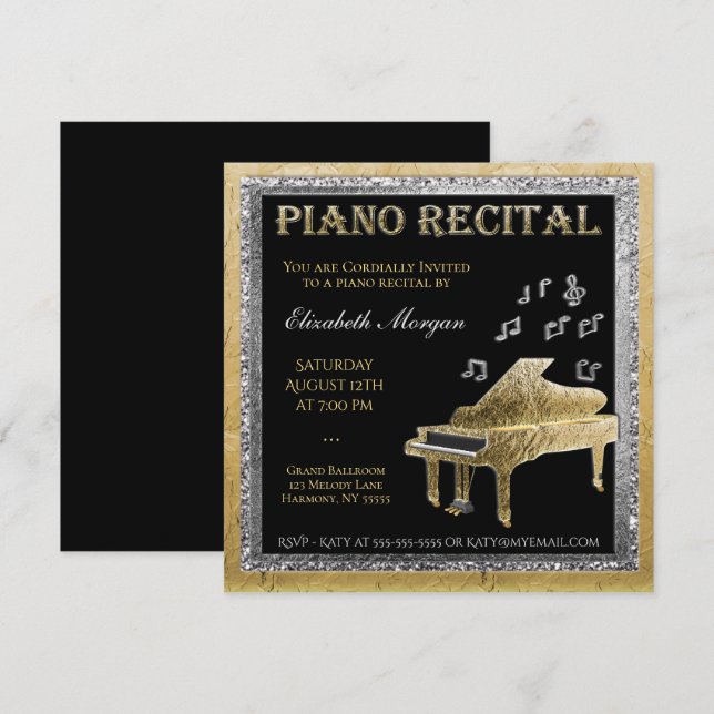 Piano Recital Gold and Silver Invitation (Front/Back)