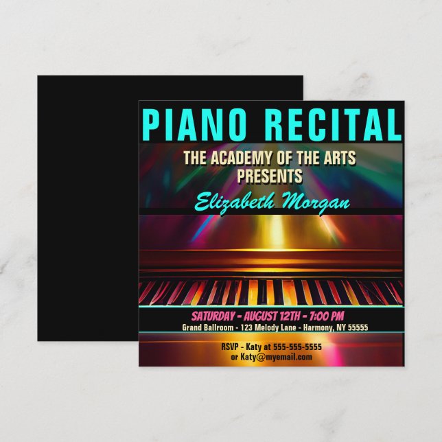 Piano Recital Modern Colourful Fun Invitation (Front/Back)