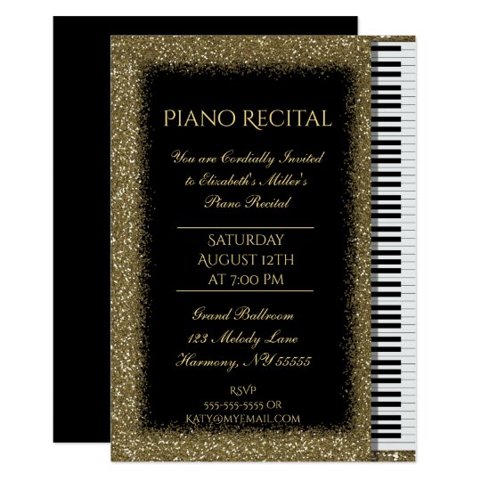 Piano Recital with Gold Glitter on Black Card