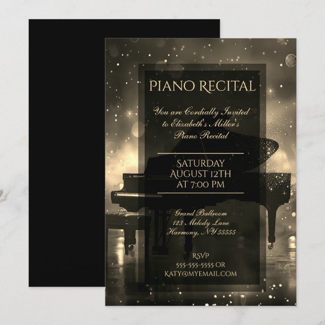 Piano Recital with Gold Lights Invitation (Front/Back)