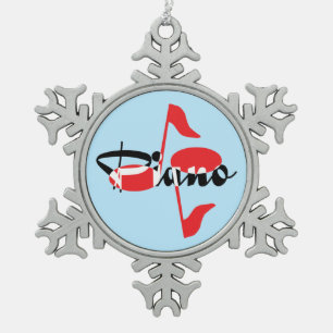 Piano Red Notes Snowflake Pewter Christmas Ornament