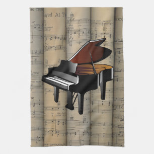 Piano~ Rolled Sheet Music Background ~ Musical Kitchen Towel