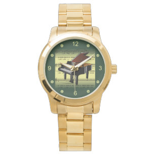 Piano ~ Rolled Sheet Music ~ Gold/Green Background Watch