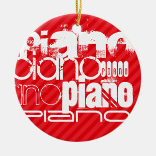 Piano; Scarlet Red Stripes Ceramic Ornament