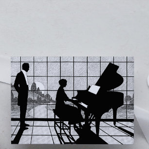 Piano Silhouette Art Deco Style   Black and White  Card