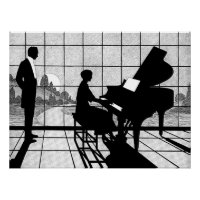 Piano Silhouette Art Deco Style | Black and White 
