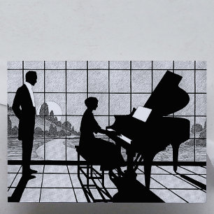 Piano Silhouette Art Deco Style   Black and White  Poster