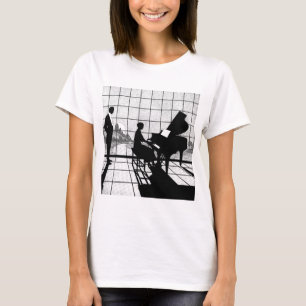 Piano Silhouette Art Deco Style Black and White T-Shirt
