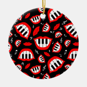 Piano smile pattern on black background ceramic ornament