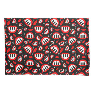 Piano smile pattern on black background pillowcase