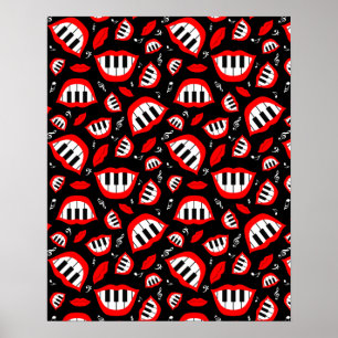 Piano smile pattern on black background poster