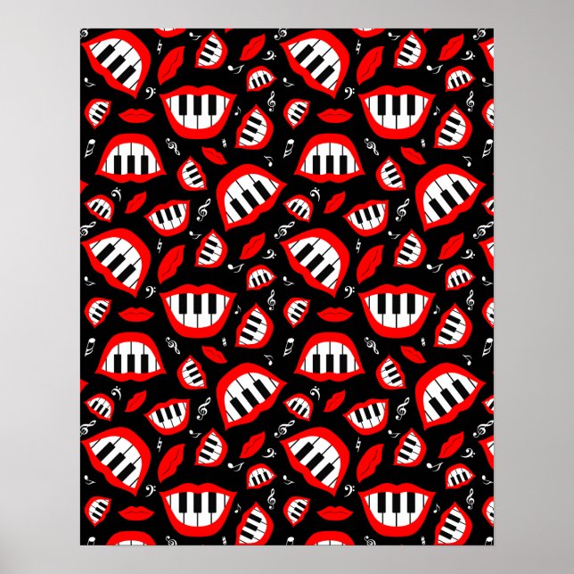 Piano smile pattern on black background poster (Front)