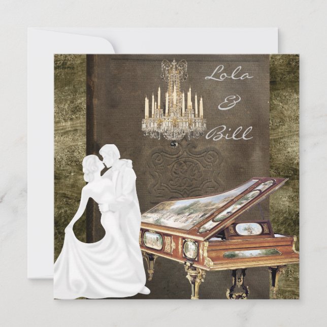 PIANO Storybook Vintage Wedding Invitation Antique (Front)