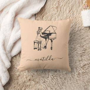 Piano Teacher Gift Peach Elegant Pianist Throw Pillow