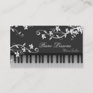 Piano Teacher Lessons Business Card Floral Swirl