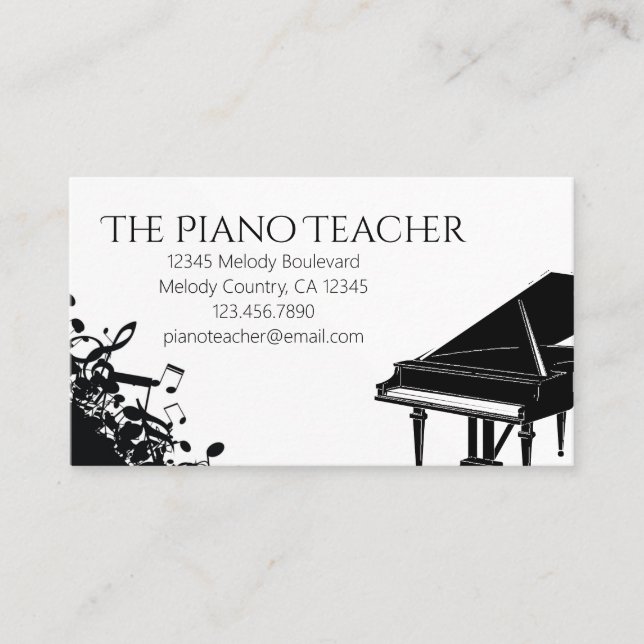 Piano Teacher Pianist Musician's Business Card (Front)