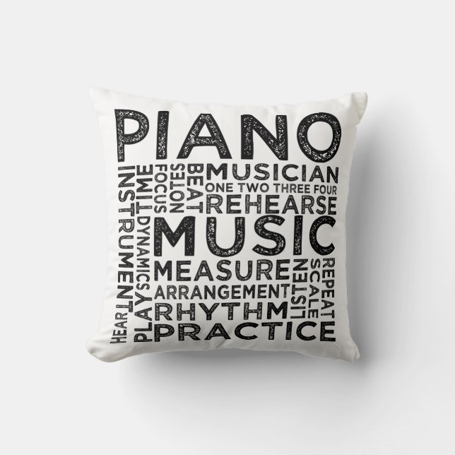 Piano Typography Throw Pillow (Front)