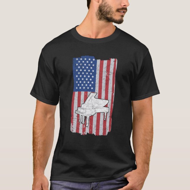 Piano Usa Flag Piano Player Pianist T-Shirt (Front)