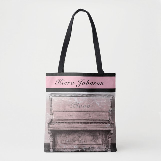 Piano Vintage Antique Music Tote Name Monogram (Front)