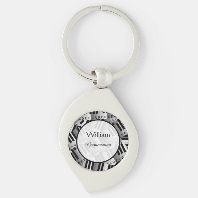 Piano Wedding Black and White Keepsake Keychain (Front)