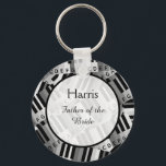 Piano Wedding Black and White Keepsake Keychain<br><div class="desc">Piano / Music themed keepsake for your wedding guests and wedding party. A layered collage of piano keys. This music inspired, piano key pattern has the keys marked out with their respective notes. The keys are coloured in progressive shades of grey. This gives the keyboard a zig-zag appearance when viewed...</div>