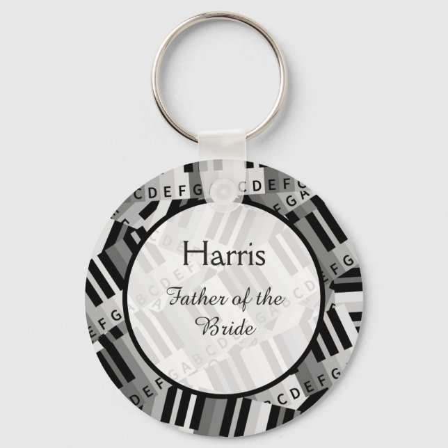 Piano Wedding Black and White Keepsake Keychain (Front)