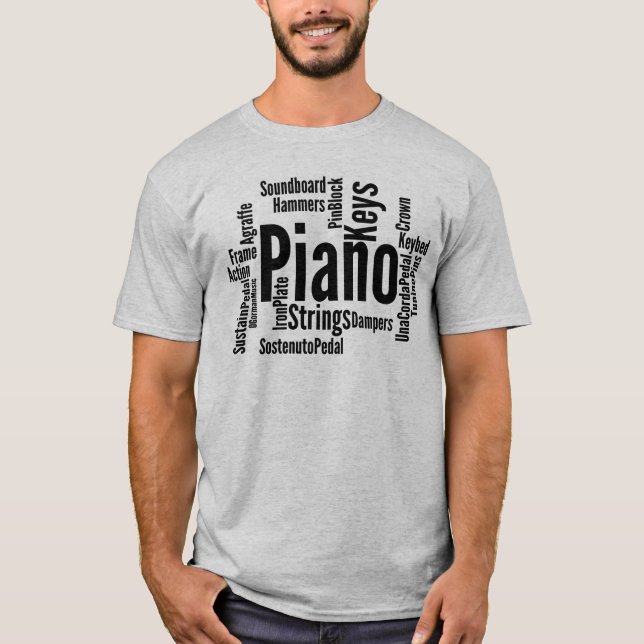Piano Word Cloud Black Text T-Shirt (Front)