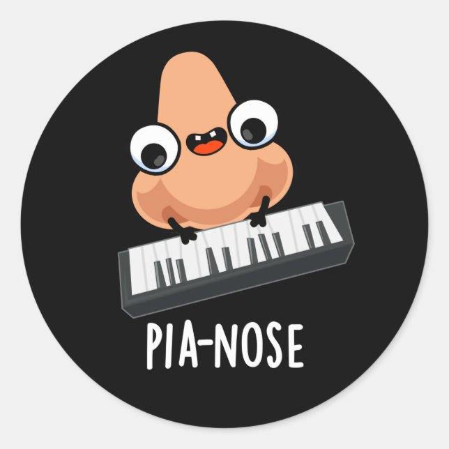 Pianose Funny Piano Nose Pun Dark BG Classic Round Sticker (Front)