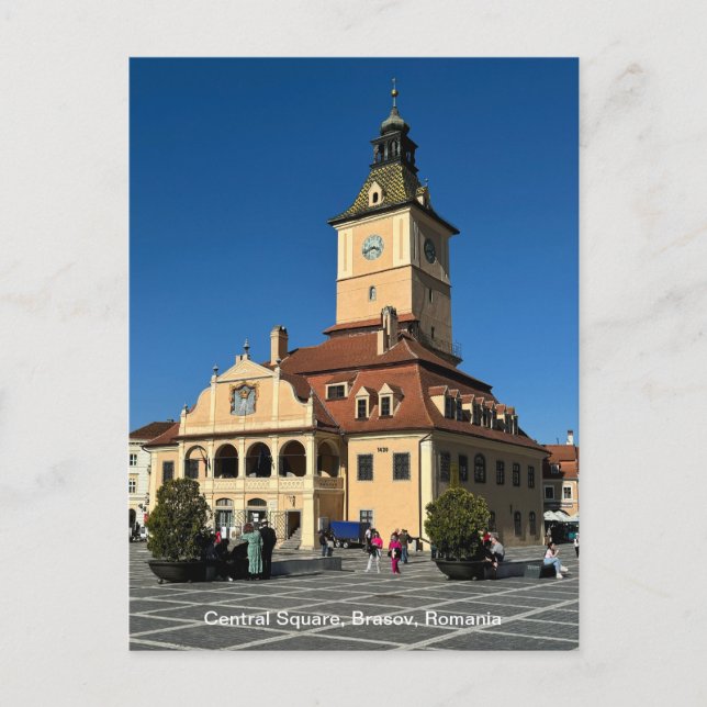 Piata Sfatului, Brasov, Romania, on a Holiday Postcard (Front)