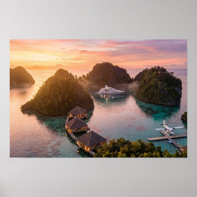 Piaynemo Sunrise Raja Ampat Tropical Island Art Poster (Front)