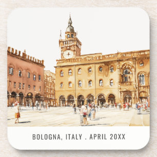 Piazza Bologna Italy Watercolor Italian Travel Coaster