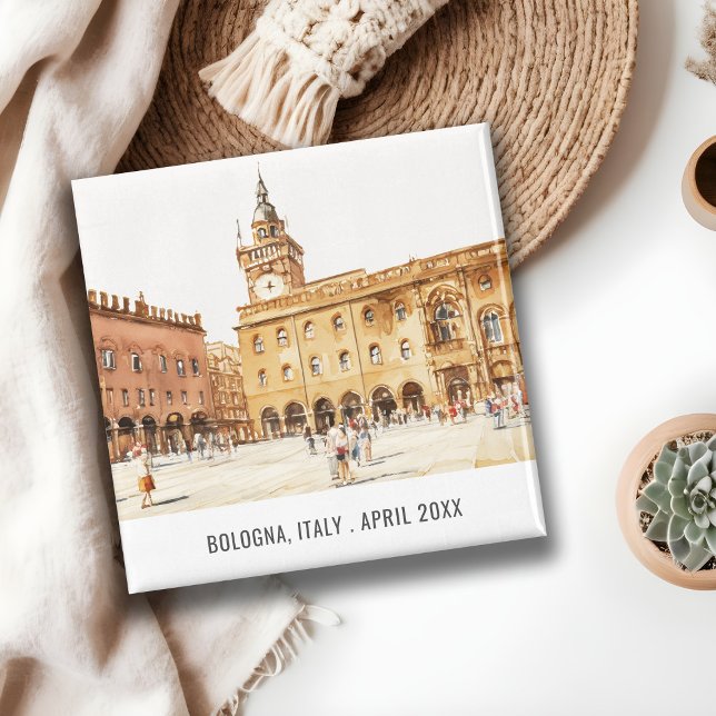 Piazza Bologna Italy Watercolor Italian Travel Magnet (Creator Uploaded)