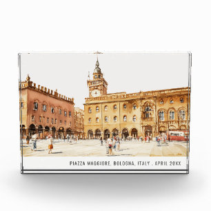 Piazza Bologna Italy Watercolor Italian Travel Photo Block