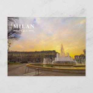 Piazza Castello Fountain at Golden Sunset Milan Holiday Postcard