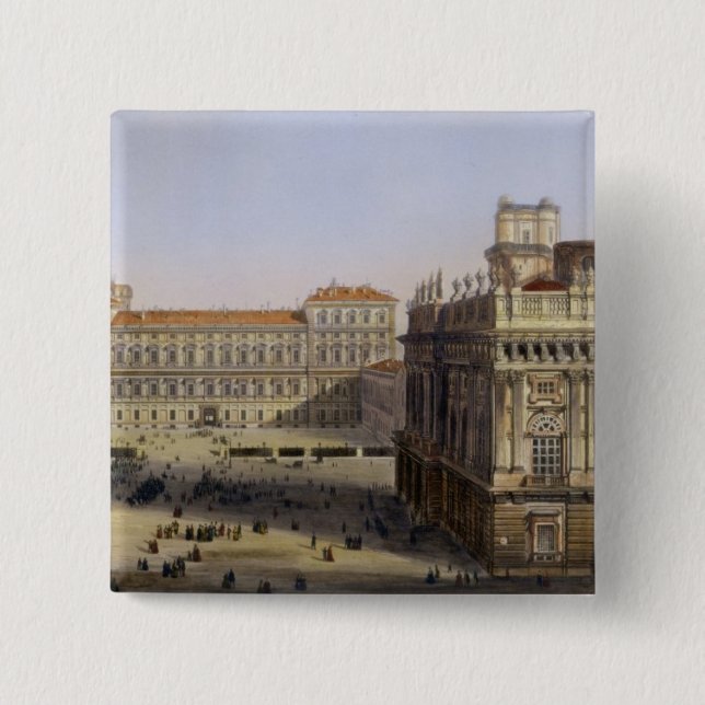 Piazza Castello, Turin, engraved by F. Citterio (c 2 Inch Square Button (Front)
