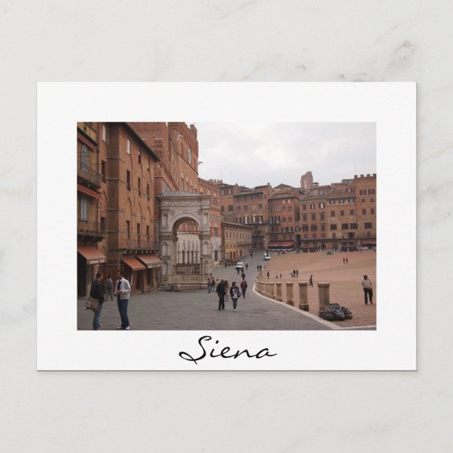 Piazza del Campo, Siena white border text postcard (Front)