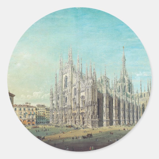 Piazza del Duomo in Milan by Carlo Bossoli   Classic Round Sticker (Front)