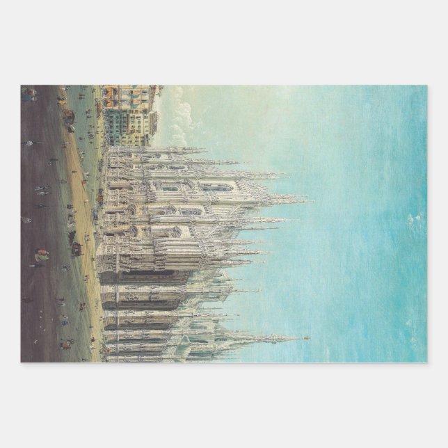 Piazza del Duomo in Milan by Carlo Bossoli   Wrapping Paper Sheet (Front)