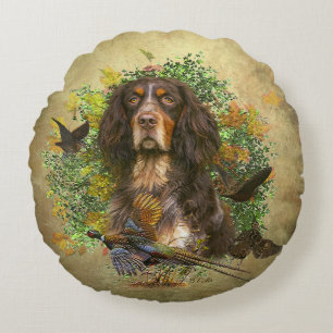 Picardy Spaniel , Hunting season   Round Pillow