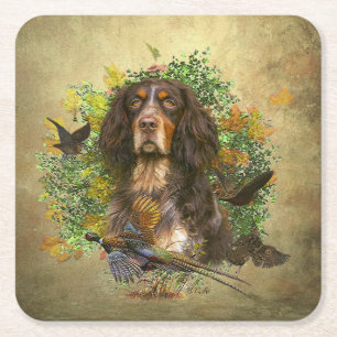 Picardy Spaniel , Hunting season Square Paper Coaster