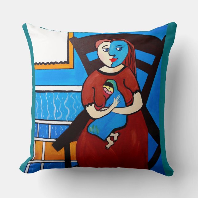 PICASSO BY NORA  GIRL WITH BABY THROW PILLOW (Front)