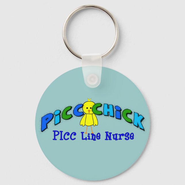 PICC Chick  "PICC LINE NURSE" BLUE Artsy Design Keychain (Front)