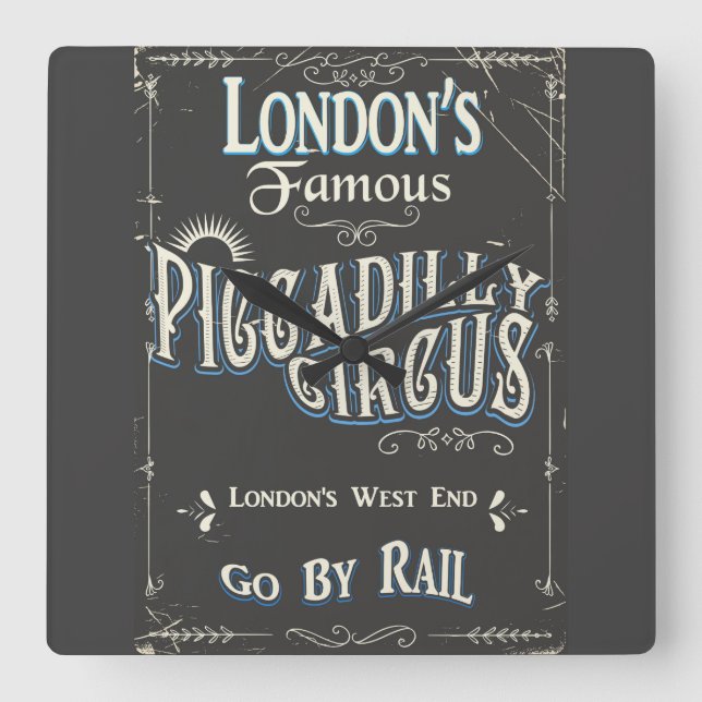 Piccadilly Circus London vintage poster Square Wall Clock (Front)