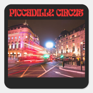 Piccadilly Circus Square Sticker Black Background 