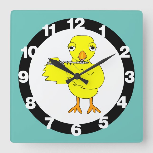 Piccolo Chick Square Wall Clock (Front)