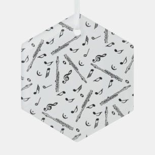 Piccolo Music Note Pattern Glass Ornament
