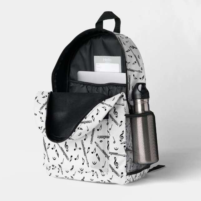 Piccolo Music Note Pattern Printed Backpack (Back Corner Right (Open))