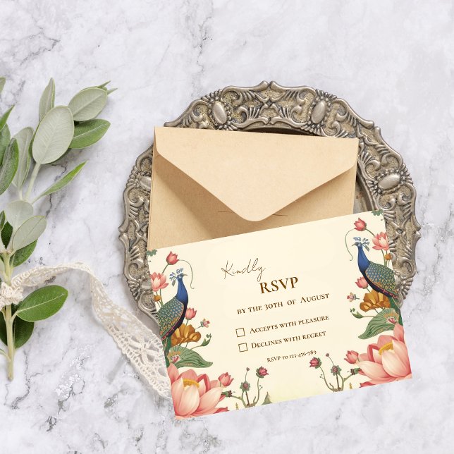 Pichwai Indian Elegant Wedding RSVP Card (Creator Uploaded)