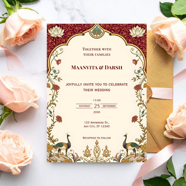 Pichwai Indian Lotus Peacock Wedding Invitation (Créateur téléchargé)